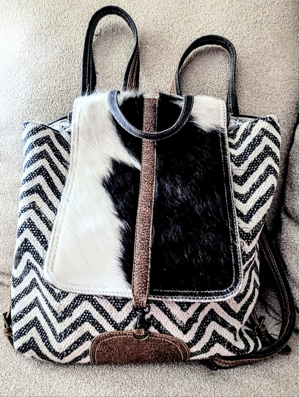 MYRA BAG Black & White Chevron Cowhide Accent Tote - Brand Not Shown